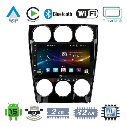 Vencore 3236-10007-0263b Android-15-Multimedia-Display 9" 9109a Mtk6762 Octa-Core 2 GB/32 GB IPS-Frontblende CarPlay Android Auto Rückfahrkamera-Unterstützung AHD Mazda 6 2002–2008 – Schwarz 3236-10007-0263b