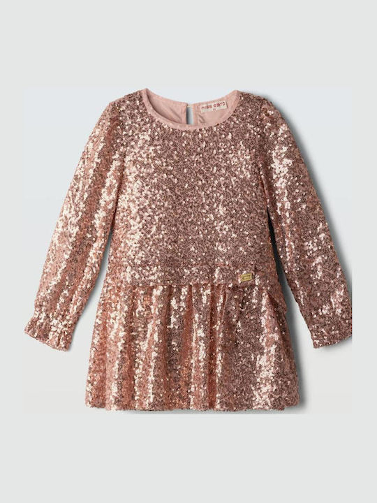 Girls’ Long Sleeve Dress with Pink Sequins