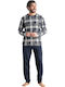 Relax Anatomic Winterliches Kariertes Herren-Pyjamaoberteil Blau