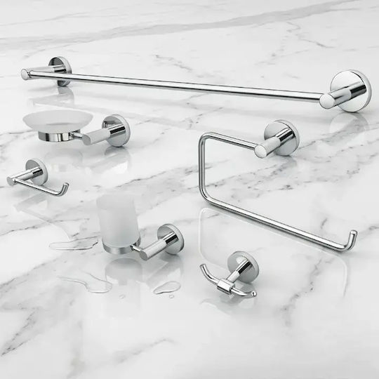 Set de Accesorii de Baie Montat pe Perete, Metalic, Argintiu, 6 Bucăți