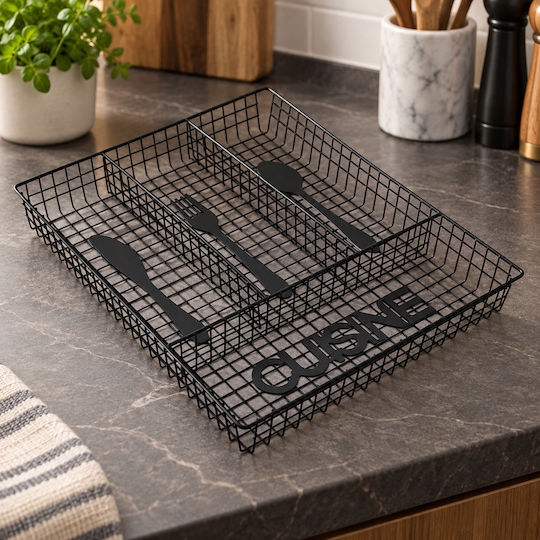 Keskor Organizator Metalic pentru Tacâmuri de Sertar 26x32.5x4.5 cm Negru