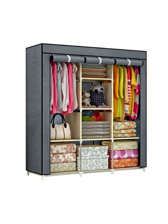 Stoffkleiderschrank mit Reißverschluss und Regalen in Grau 175x45x130cm