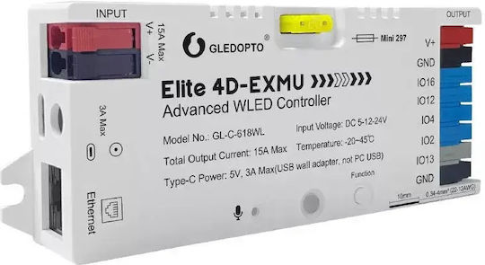 Gledopto Elite 4d-exmu Advanced WLED-Controller – Vierkanaliger RGBIC-LED-Controller mit Mikrofon, USB-C, ESP32, Wi-Fi und Ethernet GL-C-618WL