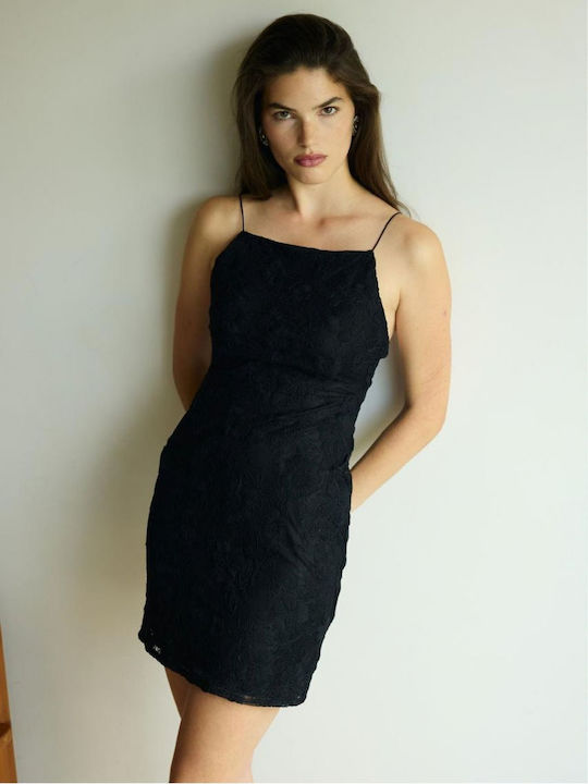 Summer Mini Evening Dress with Lace Black