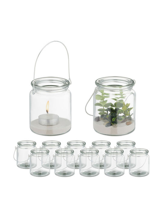 Relaxdays Set de Sfeșnice din Sticlă pentru Lumânări Pastilă, Transparent, 9,5x8 cm, 12 Bucăți