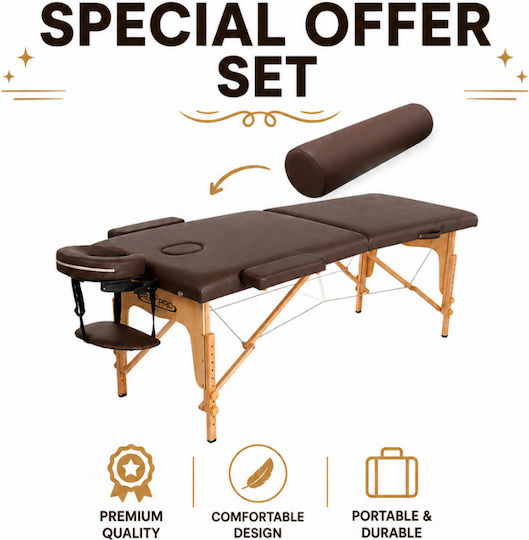 Rest Pro Classic 2 + Cilindri de Masaj Pat de Fizioterapie Portabil/Pliabil Maro din Lemn 192x70 cm