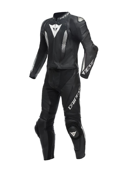 Кожен Разделящ Се Перфориран Състезателен Гащеризон Laguna Seca 5 2pcs Leather Suit Черен Черен Бял 2015100146 Dainese