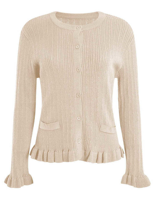 Celestino Women's Ruffle Slim Fit Cardigan Beige