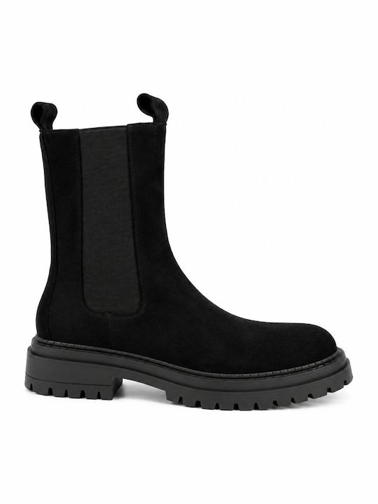 Plato Suede Γυναικεία Chelsea Μποτάκια Μαυρο