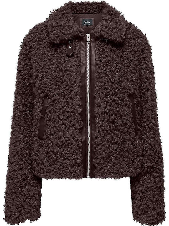 Only Onltilda Teddy Leather Jacket Leather Chocolate Torte
