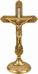 Tabletop Brass Crucifix in Mother-of-Pearl 27cm Standing Crucifix