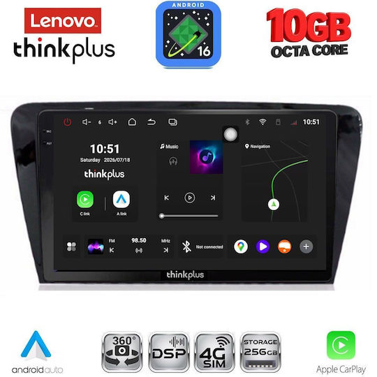 Lenovo Auto-Audiosystem für BMW X2 / X6 und Skoda Octavia 2013–2021 (Bluetooth/USB/WiFi/GPS/Apple CarPlay/Android Auto) mit 10-Zoll-Touchscreen