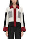 Women's Knitted Cardigan with Buttons Ecru- Red- Black