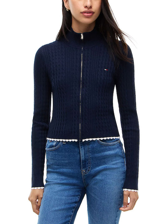 Women's Knitted Zip-Up Cardigan Blue