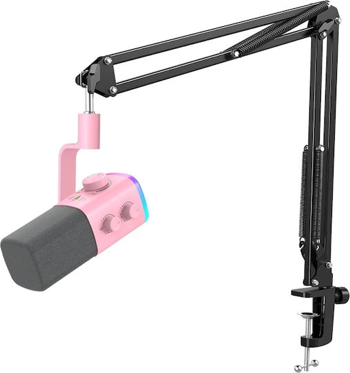 Fifine Ampligame AM9T Microfon Dinamic USB De Birou, Montat pe Amortizor, Culoare Roz