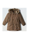 Long Lined Hooded Kids Parka in Tan