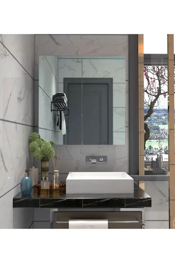 SteweHome Πάγκος χωρίς Νιπτήρα με Καθρέπτη Μ60xΒ60xΥ15cm Λευκός
