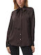 Long Sleeve Women's Satin Shirt Chocolate