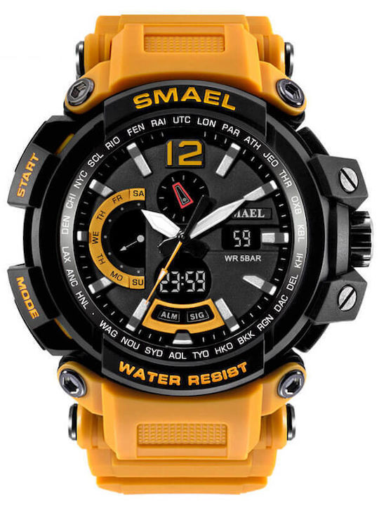 Smael Analog-Digital Herren-Chronograph mit Batterie und gelbem Kautschukarmband Yellow Smael Analog-Digital Herren-Chronograph mit Batterie und gelbem Kautschukarmband Yellow