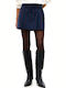 Denim Pleated Mini Skirt Blue-Burgundy