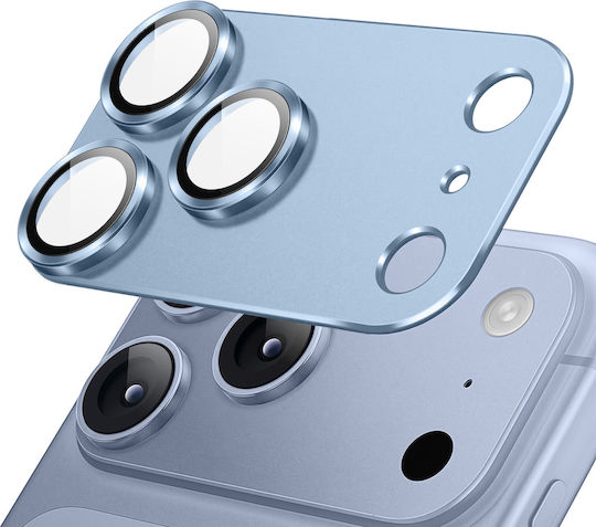 Avizar протектор за камера Avizar iPhone 18 Pro Max от закалено стъкло с титаниева рамка в светлосиньо
