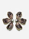 Women's Steel Burgundy-Gold Flower Earrings