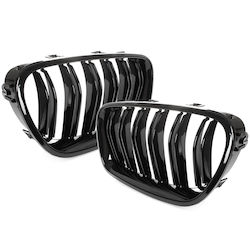 Bmw 5 F10 F11 10-17 Grille Between Headlights Kidneys Left + Right Set Black Glossy Double Bar Bmw 5 F10 F11 10-17 Grille Between Headlights Kidneys Left + Right Set Black Glossy Double Bar