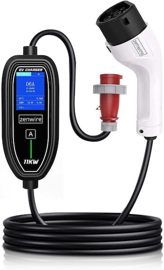 Zenwire Tragbarer Dreiphasiger Ladegerät 11kW mit Integriertem Kabel 7m Typ 2