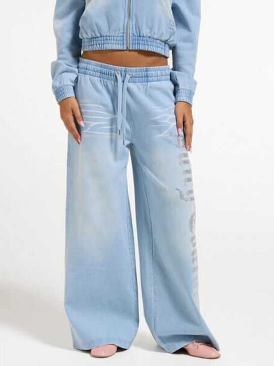 Juicy Couture Damenstoffhose im Palazzo-Stil Light Wash