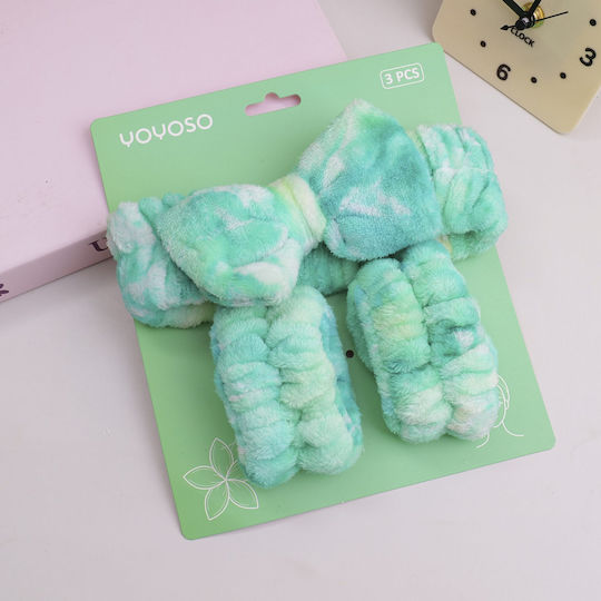 Tie-dye Series Makeup Hairband Set Wristbands for Face Washing Green