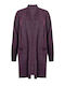 Lange Damenstrickjacke in Dunkelviolett mit Metallic-Effekt