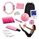 Set Pilates Relaxdays 10054389_52, 13 Piese: Inel Pilates Ø38 Cm, Minge Ø23 Cm, 5 Benzi de Rezistență Scurte + Bandă de Rezistență Lungă, Curele pentru Glezne, Pompă, Geantă, Ruletă, Roz și Negru