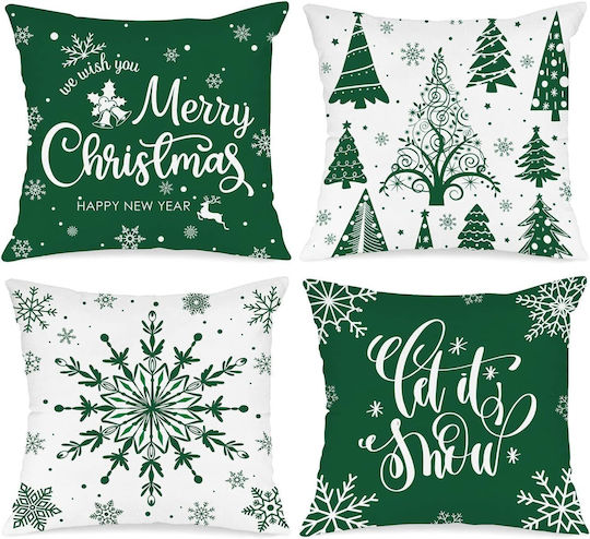 Nikcorp Lanpn Decorative Green Christmas Pillowcases Set 4 Pcs 45x45 Cm