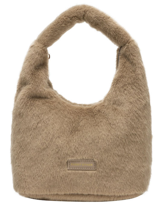 Every Other Beige Damen-Schultertasche aus Fell