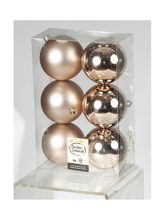 Set de 6 Globuri Iluminate din Plastic Roz 8cm