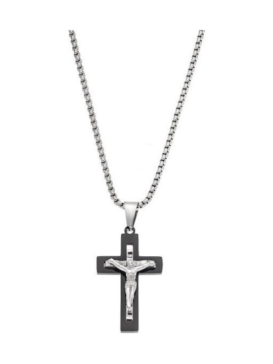 Senza Men's Steel Cross with Crucifix Without Chain