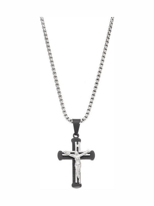 Senza Men's Steel Cross with Crucifix Without Chain