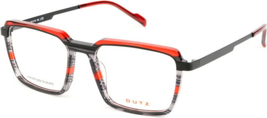 Dutz Dz2375-95 Herrenbrille Grau-Rot mit Acetatfassung und Schwarzen Metallbügeln