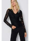 Women's Long Sleeve Blouse with V-Neck Black