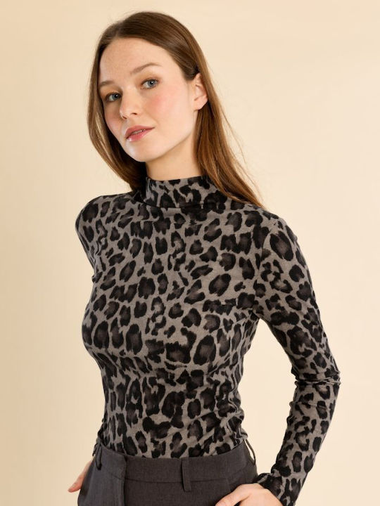 Dark Grey Animal Print Women's Blouse