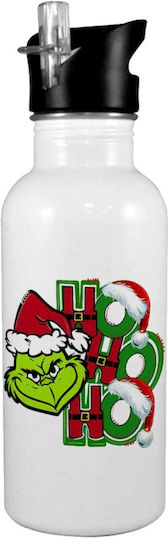 Grinch Ho Ho Ho Ανοξείδωτο Παιδικό Παγούρι με Καλαμάκι Λευκό 600ml