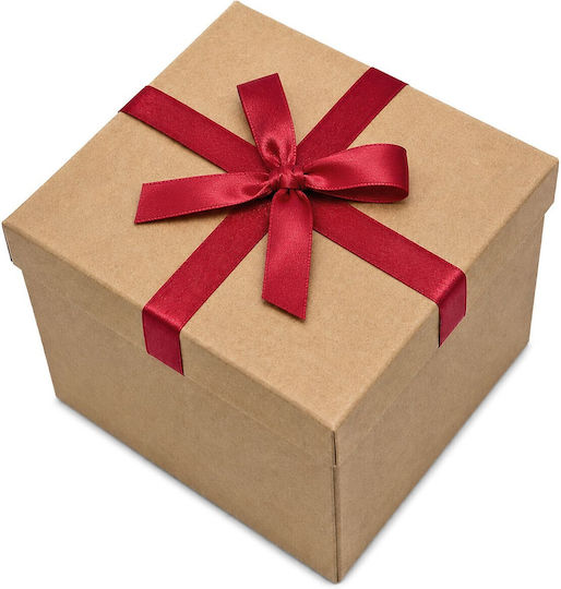 XMASfest Paper Christmas Gift Box Beige 27x27x27 cm with a Red Bow Tie