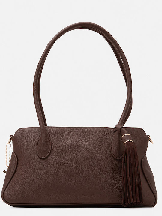Braune Damen-Schultertasche aus Stoff