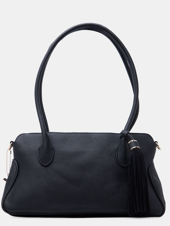 Schwarze Damen-Schultertasche aus Stoff