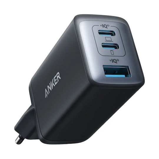 Anker Φορτιστής Χωρίς Καλώδιο με Θύρα USB-A και 2 Θύρες USB-C 65W Γκρι (Nano)