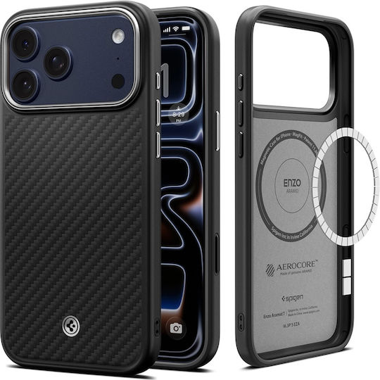 Husă Spigen Enzo Aramid T MagSafe Negru Argintiu pentru iPhone 18 Pro / iPhone 17 Pro