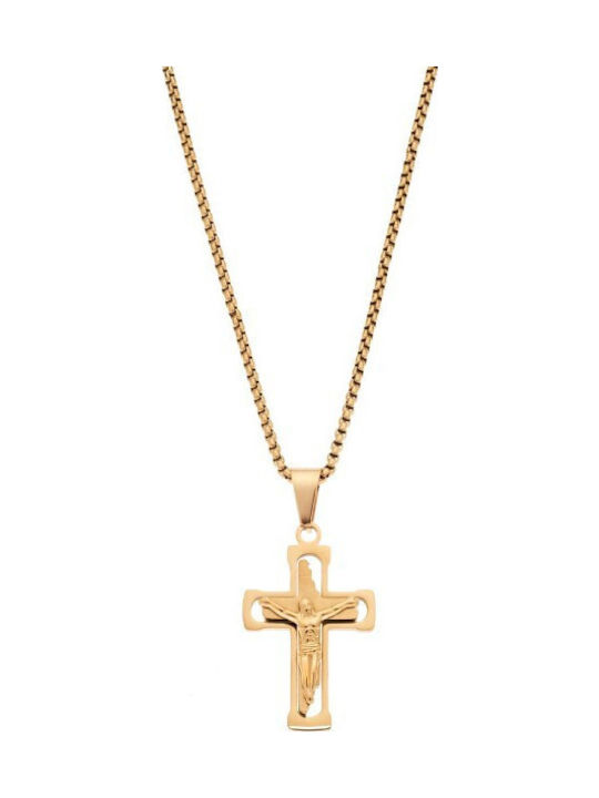Senza Men's Cross with Crucifix in Gold-Plated Steel Without Chain