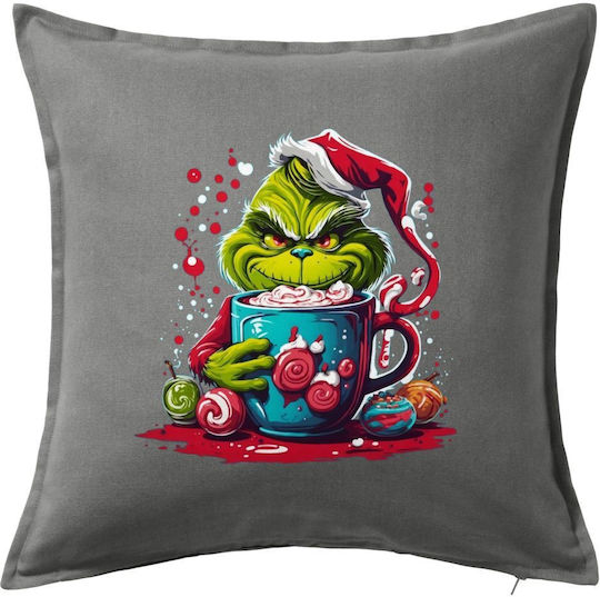 Giggling Grinchy Galore Grey 100% Cotton Sofa Pillow with Filling 50x50cm