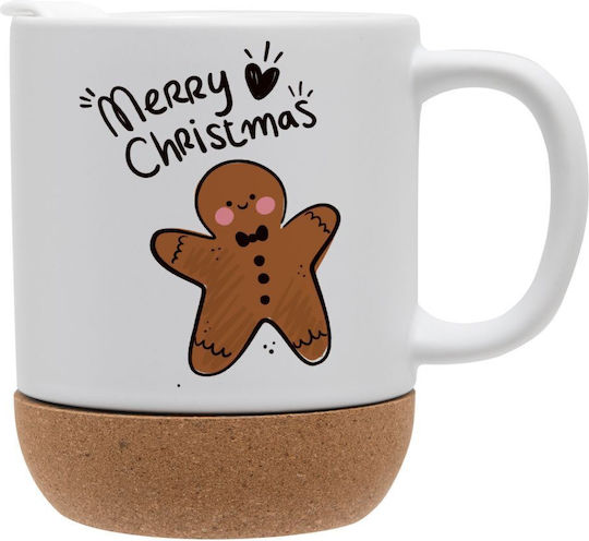Koupakoupa Mr Gingerbread Weihnachtlicher Keramikbecher, Weiß, 9 cm, 330 ml