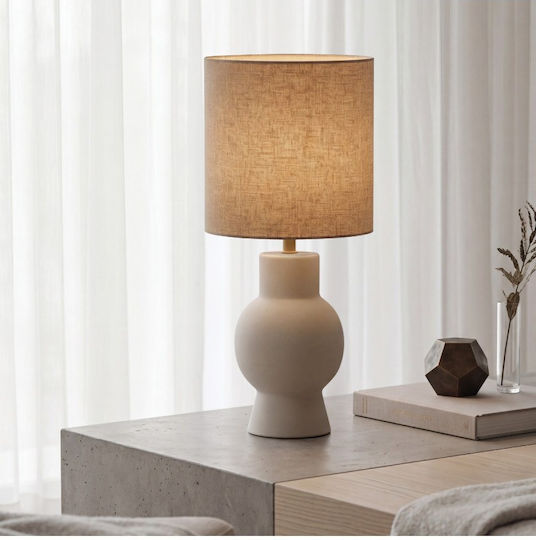 Zambelis Lights Ceramic Table Lamp for E27 Socket with Brown Shade and White Base